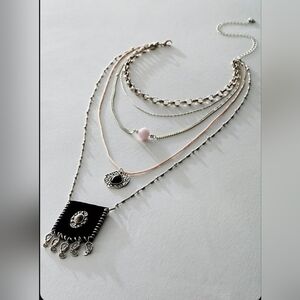 FREE PEOPLE, Sightseer Pocket Layered Necklace, Black- NEW!!